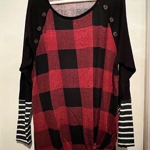 Maurices Black and Red Plaid Top with Button Accents.
